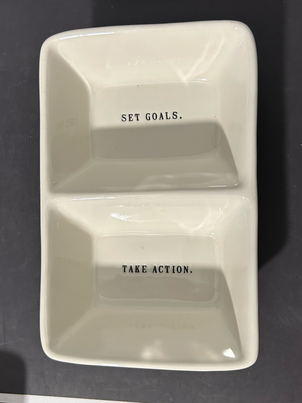 Rae Dunn Cream Divided Ceramic Tray with Motivational Text